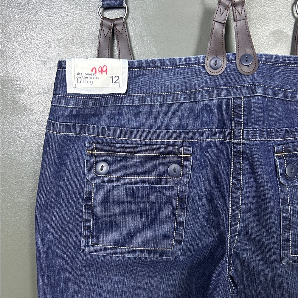 LOFT Light Blue Denim Extra-wide Leg Jeans with Suspenders - Picture 4 of 10